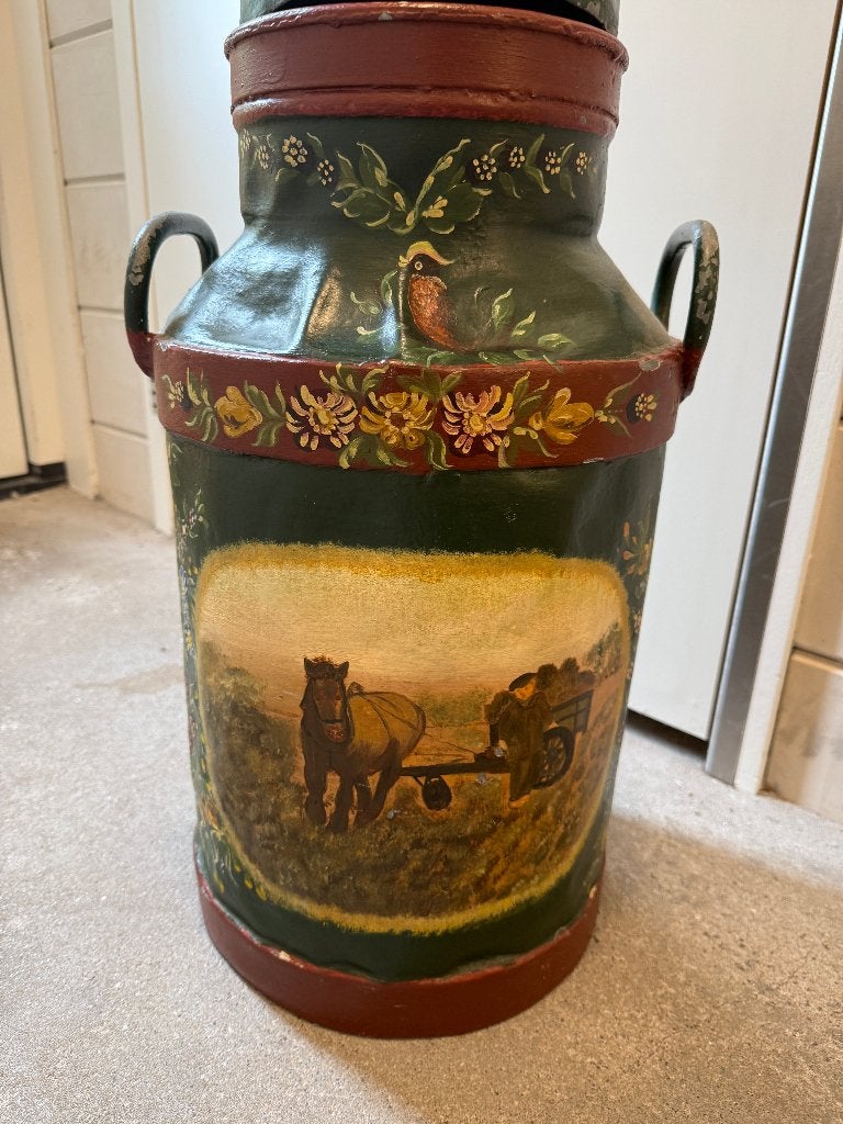 Decoratieve Melkbus, met fraaie beschildering en deksel., Ophalen, Groen, Gebruikt, Landelijk