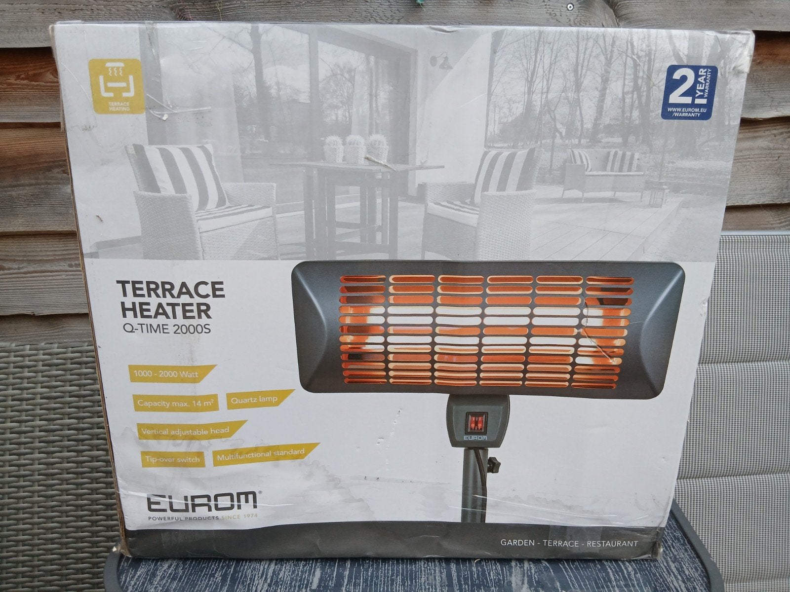 Eurom Q-Time 2000S Terrasverwarmer - Staand of Wandmontage, Ophalen of Verzenden, Zo goed als nieuw, Elektrisch, Vloer