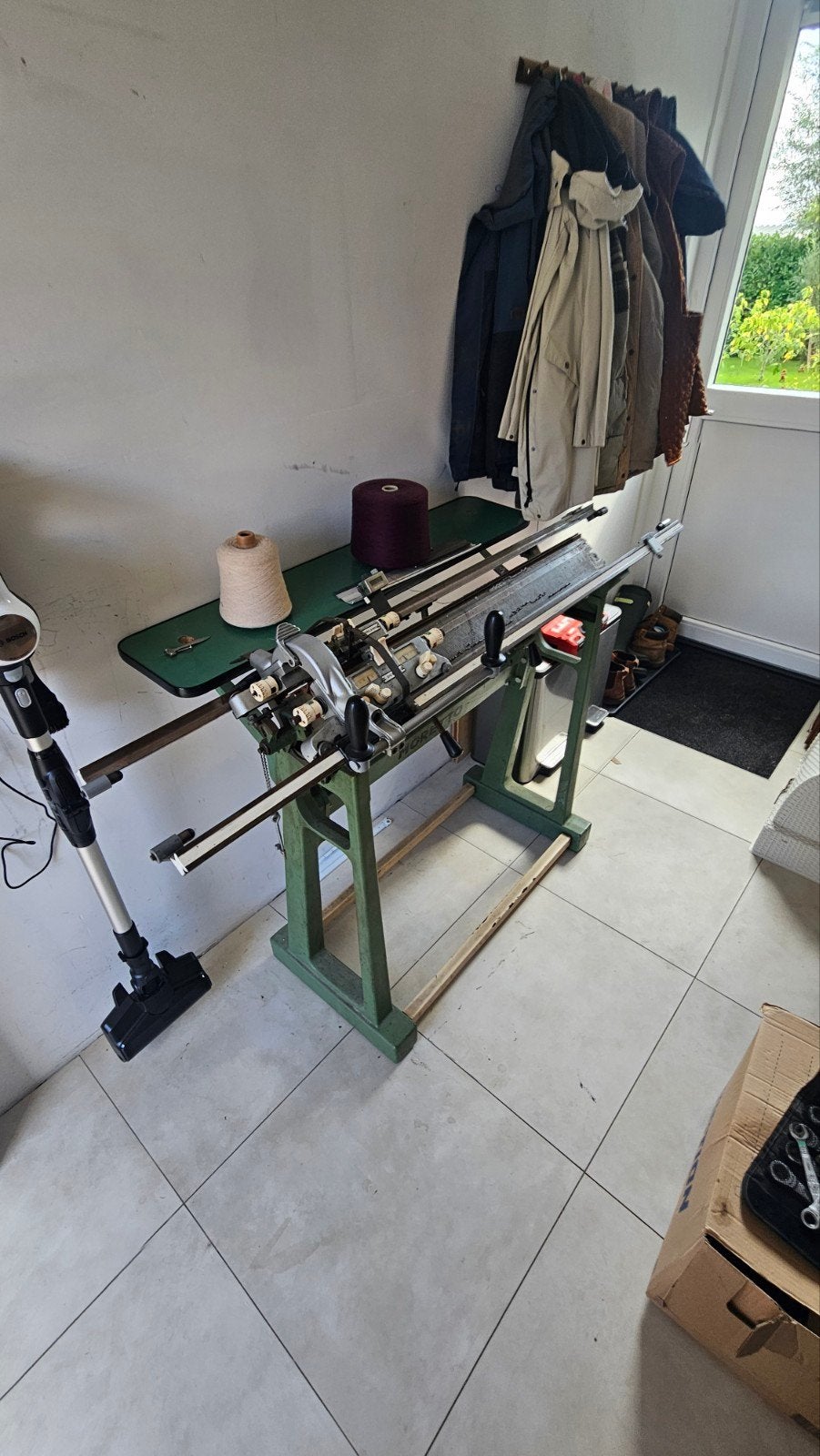 Zware metalen dubbelbed breimachine, Ophalen, Gebruikt, Breien, Machine