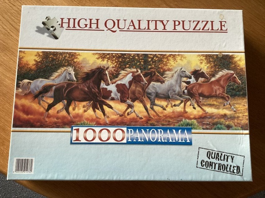 * Puzzel Panorama Clementoni 1000 st Rennende paarden *, Ophalen of Verzenden, 500 t/m 1500 stukjes, Gebruikt, Legpuzzel