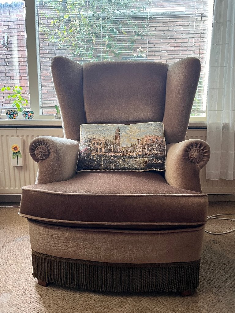 Beige gemakstoel/ relaxstoel/ relaxfauteuil, Ophalen, Gebruikt, 75 tot 100 cm, Stof