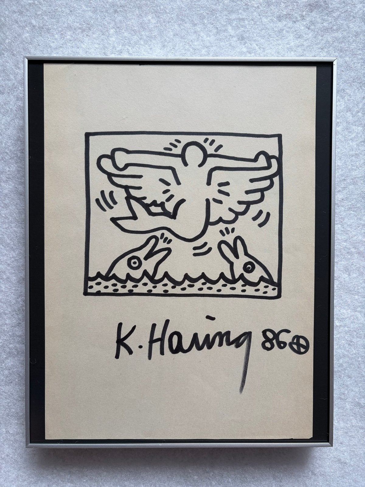 Keith Haring (1958–1990) – Angel mermaid, Ophalen of Verzenden, Tekening, Overige technieken, Gesigneerd