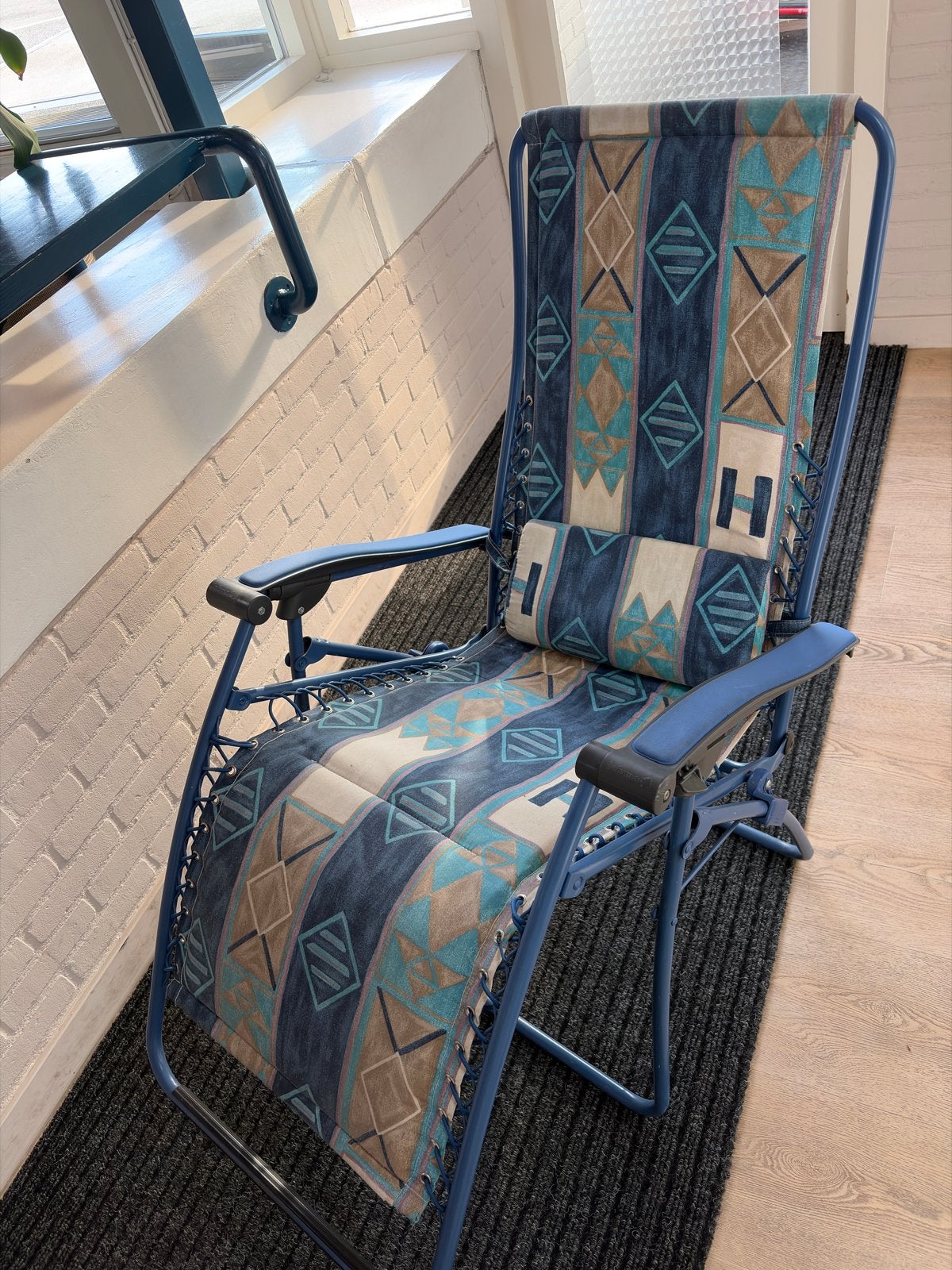 Comfortabele relaxstoel voor camping, Ophalen, Gebruikt, Blauw, Metaal