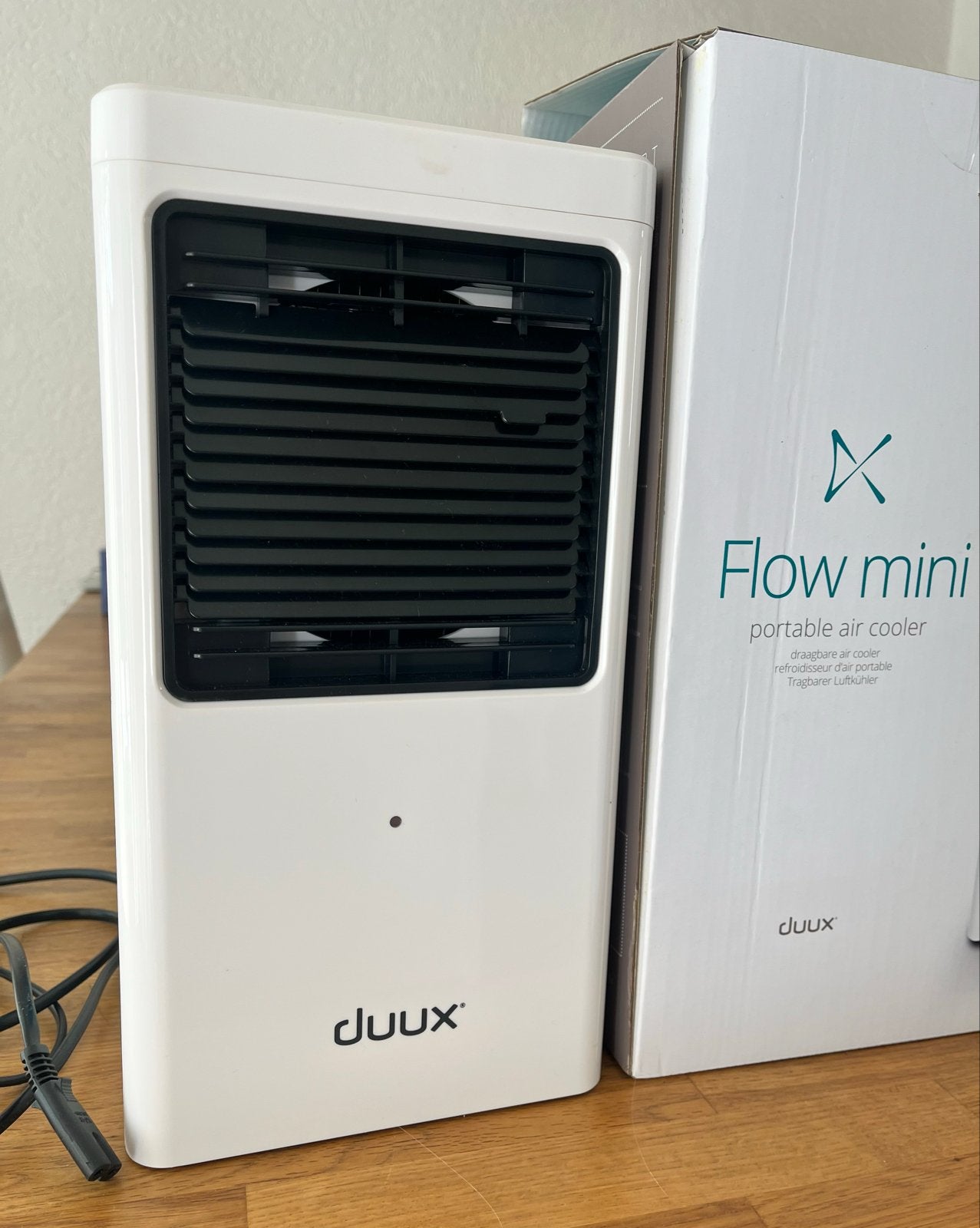 Duux Flow Mini Draagbare Air Cooler wit nauwelijks gebruikt, Tafel- of Grondventilator, Minder dan 60 m³, 2 snelheden, Ophalen of Verzenden
