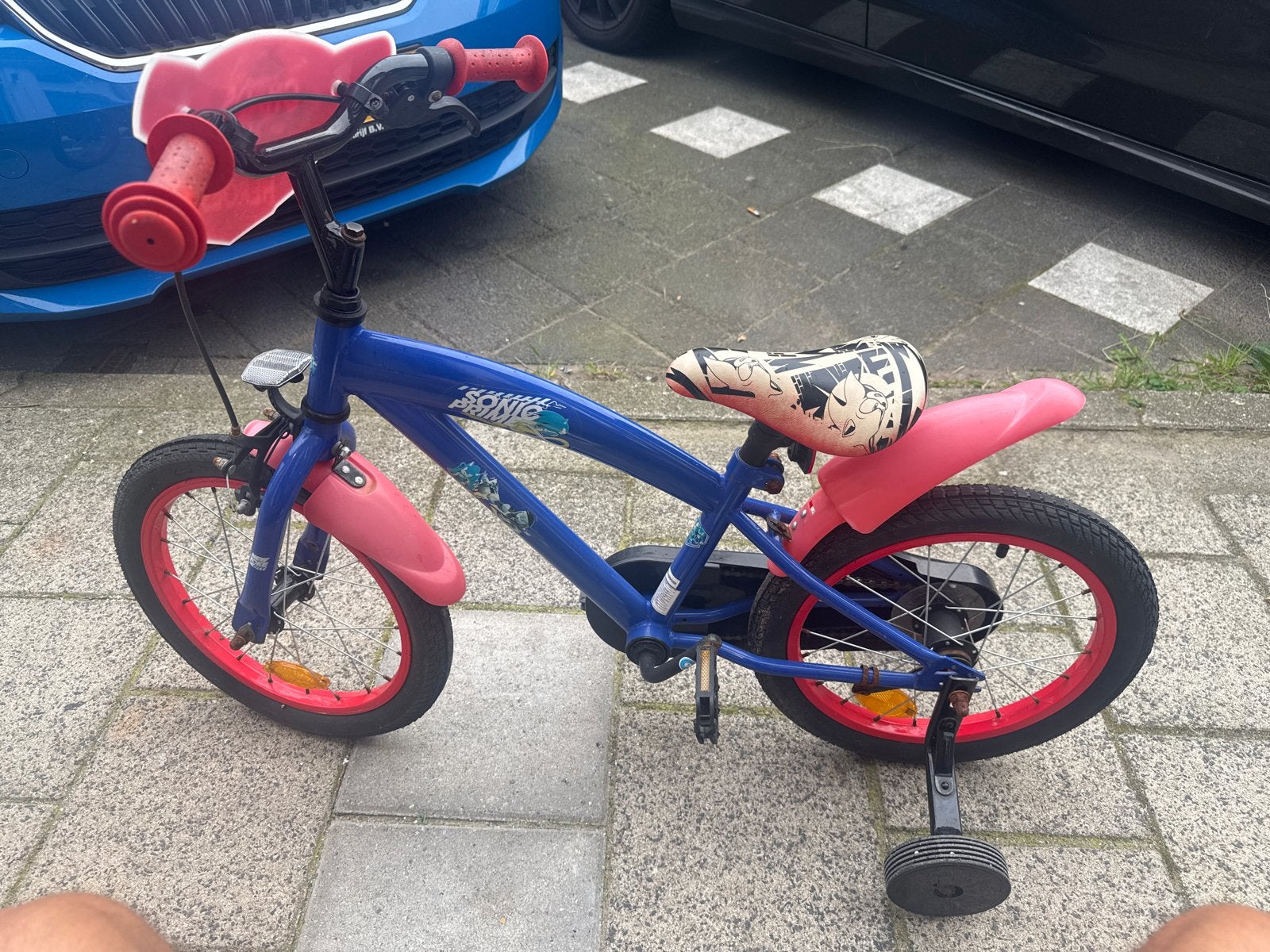Sonic Prime Kinderfiets - Blauw/Roze met Zijwieltjes, Zijwieltjes, Velgrem, Ophalen of Verzenden, 16 tot 20 inch