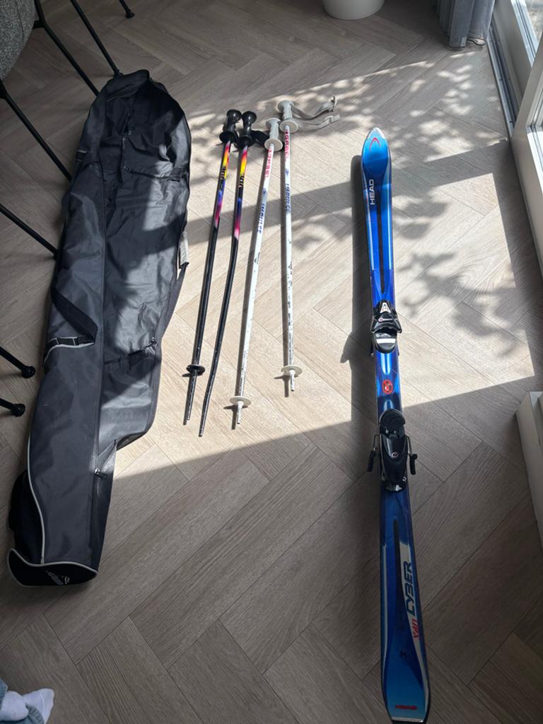 Head Ski's 170 cm met 2 paar stokken en beschermtas, 160 tot 180 cm, Gebruikt, Ophalen of Verzenden, Skiën