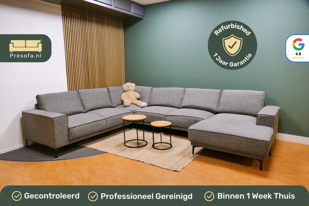 Grote U Bank Donkergrijs Calira [Refurbished], Huis en Inrichting, -, -, 300 cm of meer, Ophalen of Verzenden