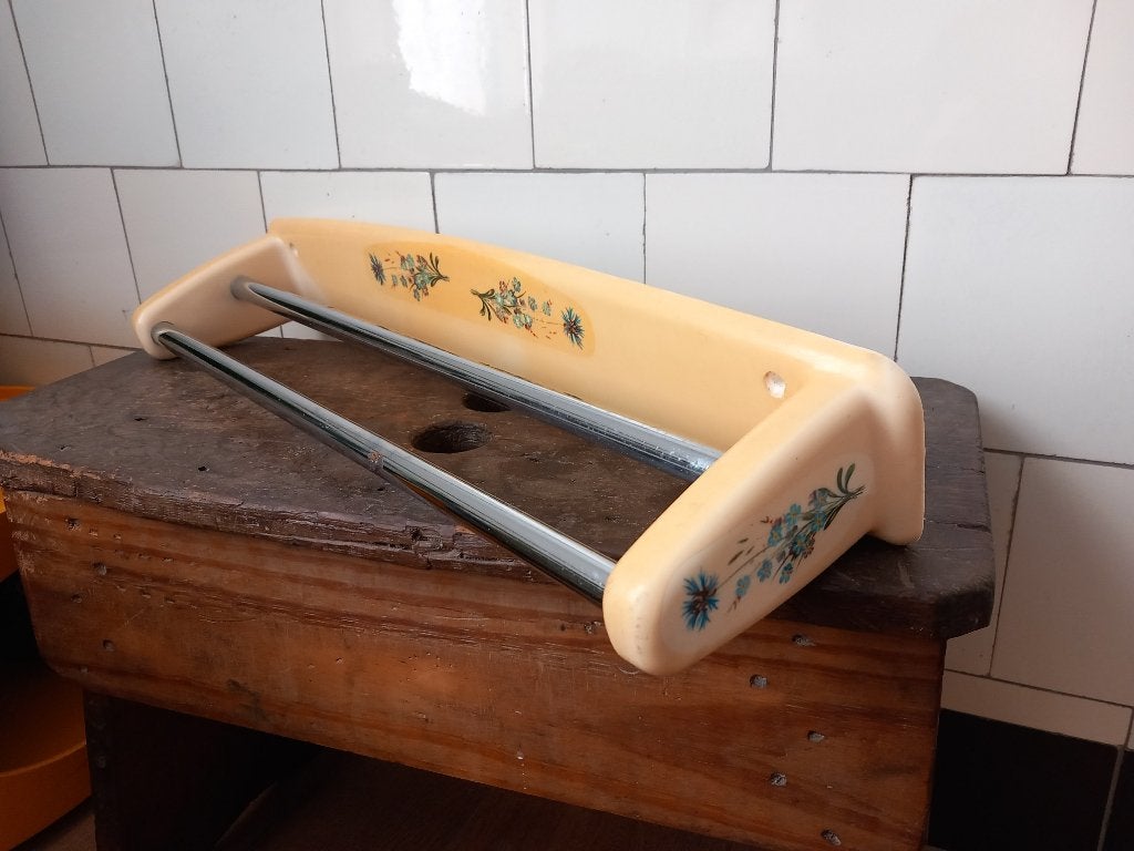 jaren 50 badkamer handdoek rek dubbel, Frankrijk, korenbloem, Ophalen