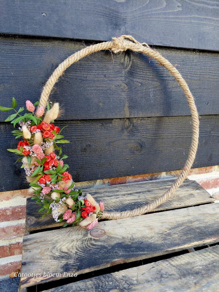 Decoratieve touwkrans met droogbloemen, -, -, Nieuw, Ophalen of Verzenden