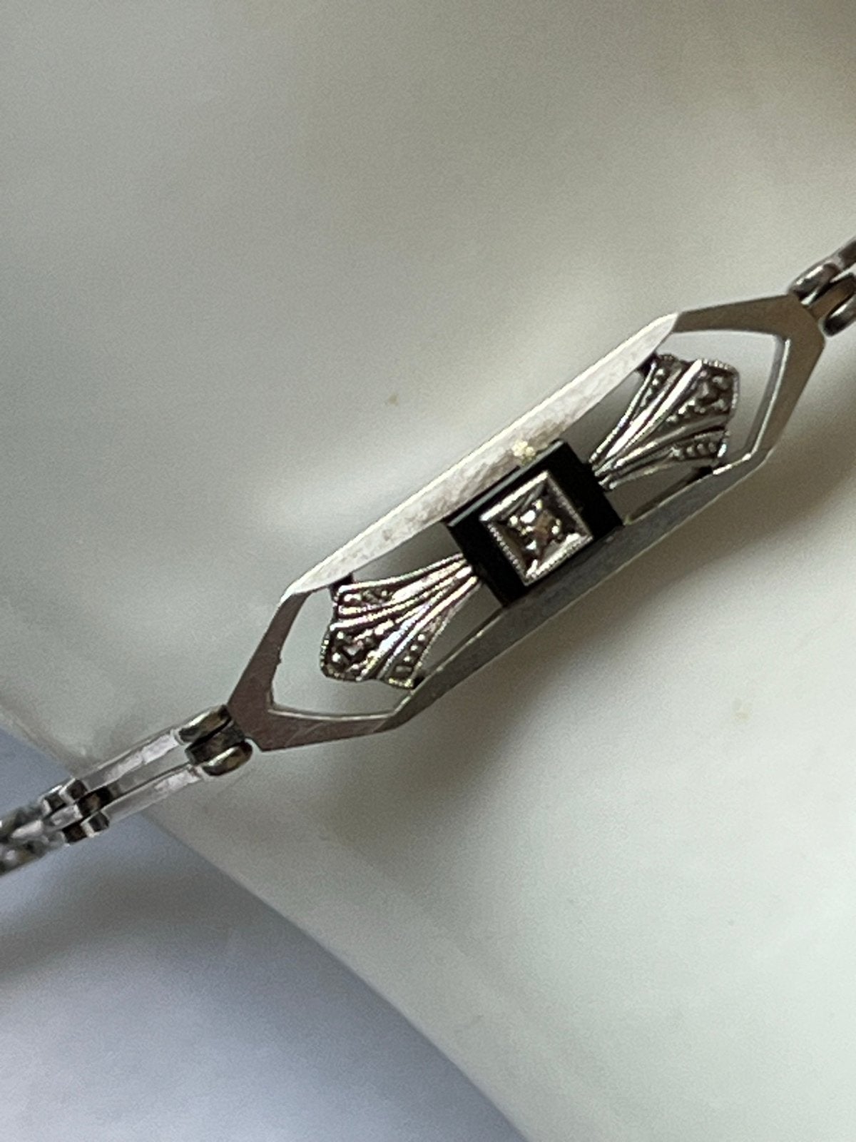 Art Deco Zilveren Armband met Onyx en Diamant, Gekeurd, Sieraden, Tassen en Uiterlijk, Armbanden, Verzenden, Zo goed als nieuw