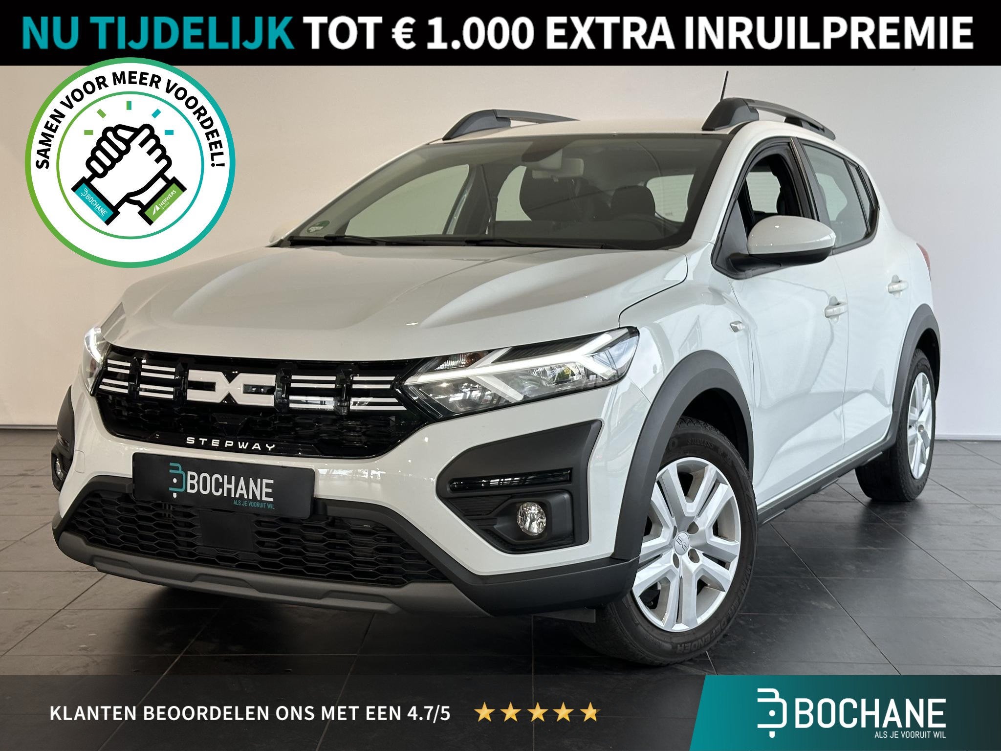 Dacia Sandero Stepway 1.0 TCe 90 Comfort Apple Carplay/Andro, Auto's, Stof, Met garantie (alle), Wit, 91 pk