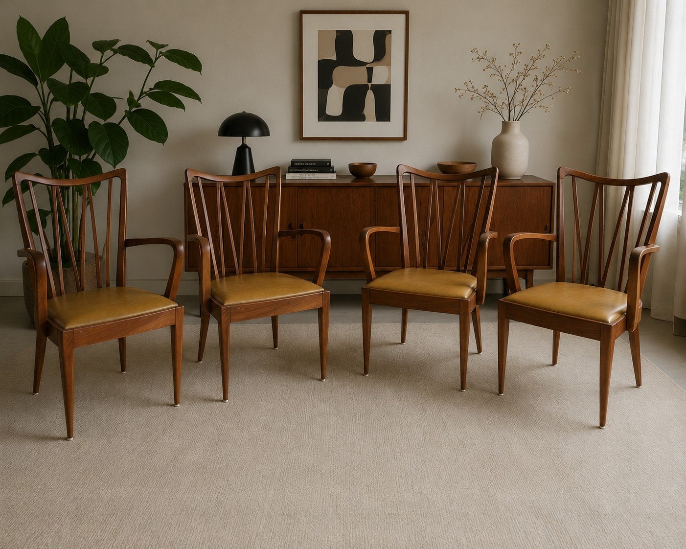 Set van 4 vintage eetkamerstoelen met armleuningen, Ophalen