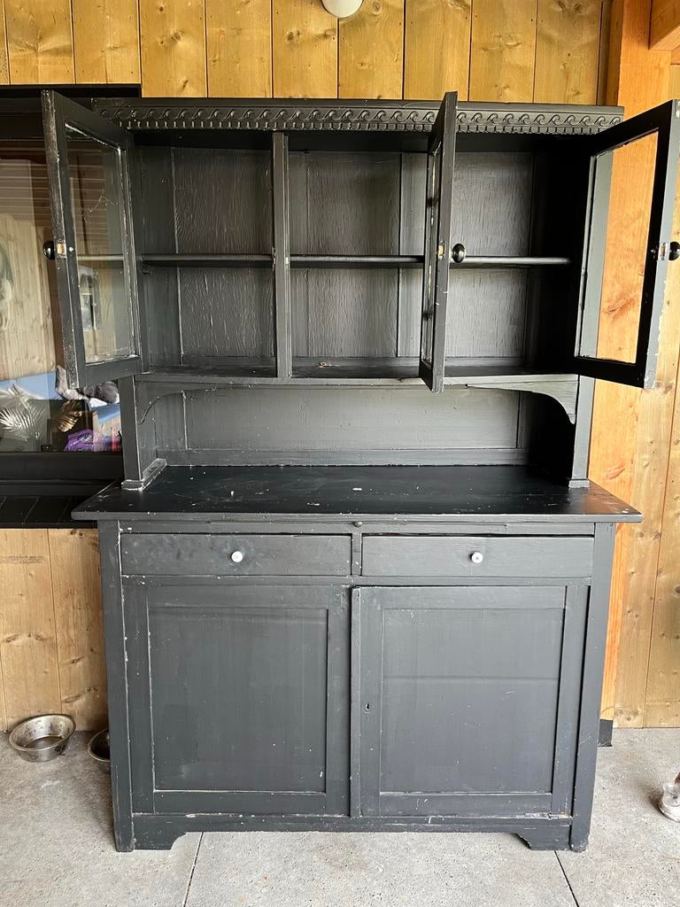 Brocante boerenkast - Zwart geschilderd, Huis en Inrichting, Kasten | Buffetkasten, Gebruikt, Minder dan 100 cm, 25 tot 50 cm