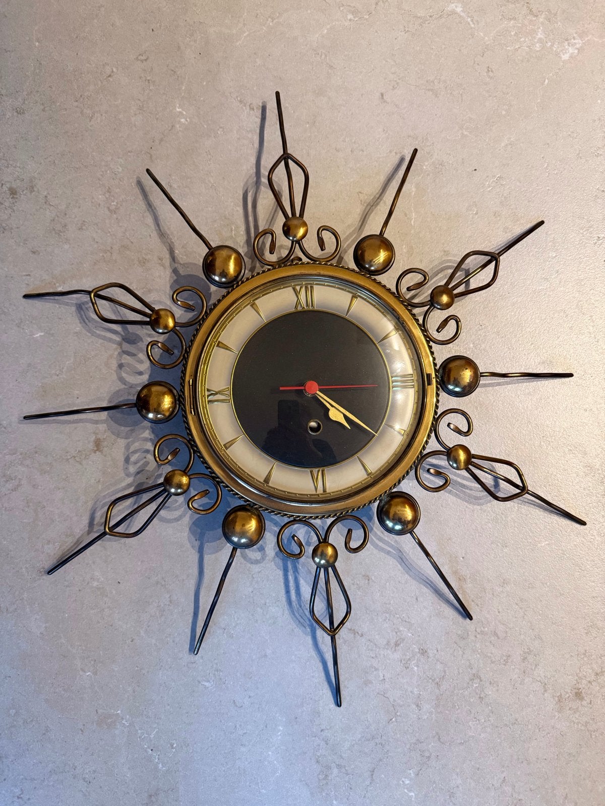 Vintage Zonnewijzer Wandklok - Mid-Century Modern, Antiek en Kunst, Ophalen