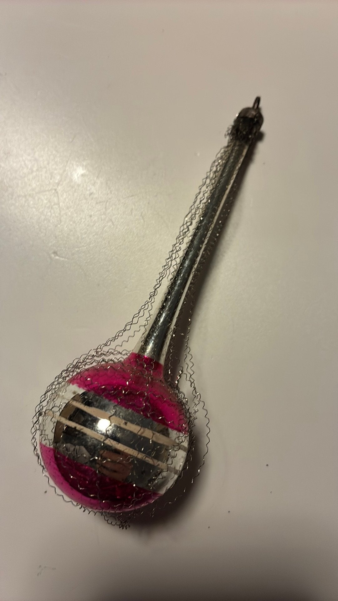 Vintage antieke kerstbal, roze leonisch draad, Diversen, Ophalen of Verzenden, Zo goed als nieuw