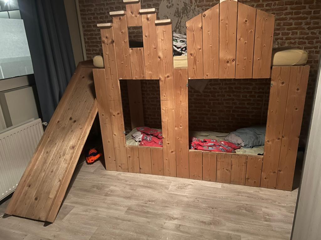 Stapelbed steigerhout, Ophalen of Verzenden, Gebruikt, Tweepersoons, Hoogslaper