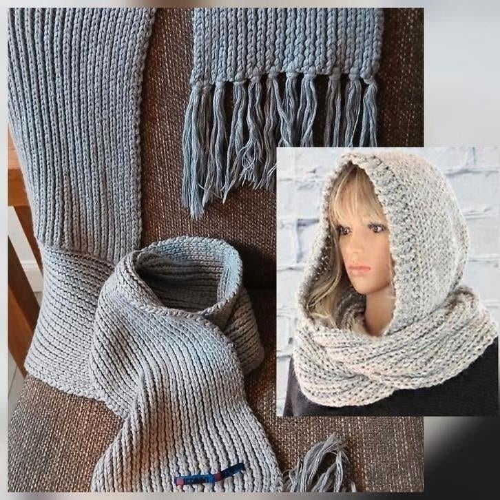 Capuchon sjaal grijs - grijze gebreide das muts - winter, Ophalen of Verzenden, Nieuw, Sjaal