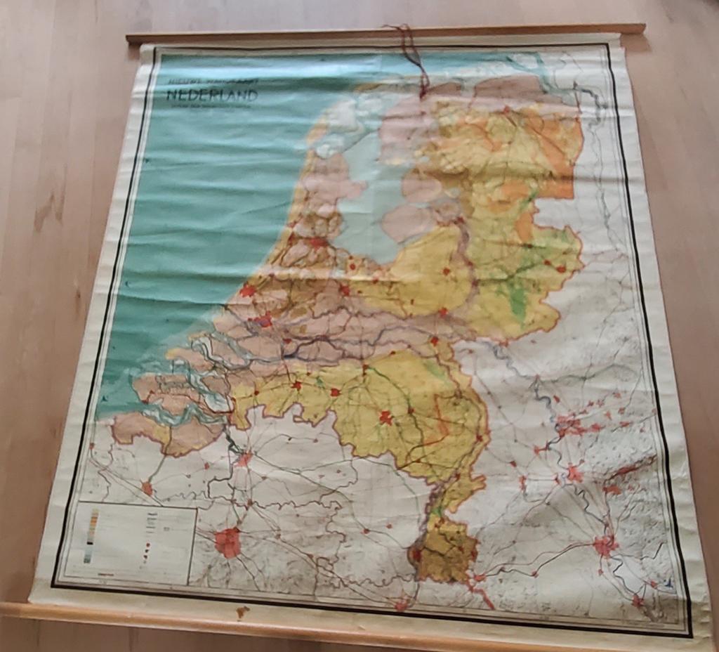Vintage wandkaart Nederland, Verzamelen, Ophalen, Voor 1940, Gebruikt