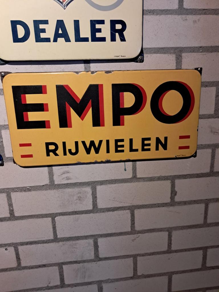 Empo rijwielen emaille reclame bord, Ophalen of Verzenden, Gebruikt, Reclamebord