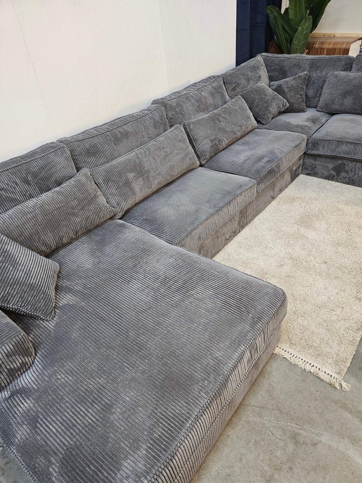 XXL Ribstof U-Vorm Hoekbank Antraciet Rib - Gereinigd, Ophalen of Verzenden, Tweelingenlaan 106, Stof, Nijhof Brothers Furniture