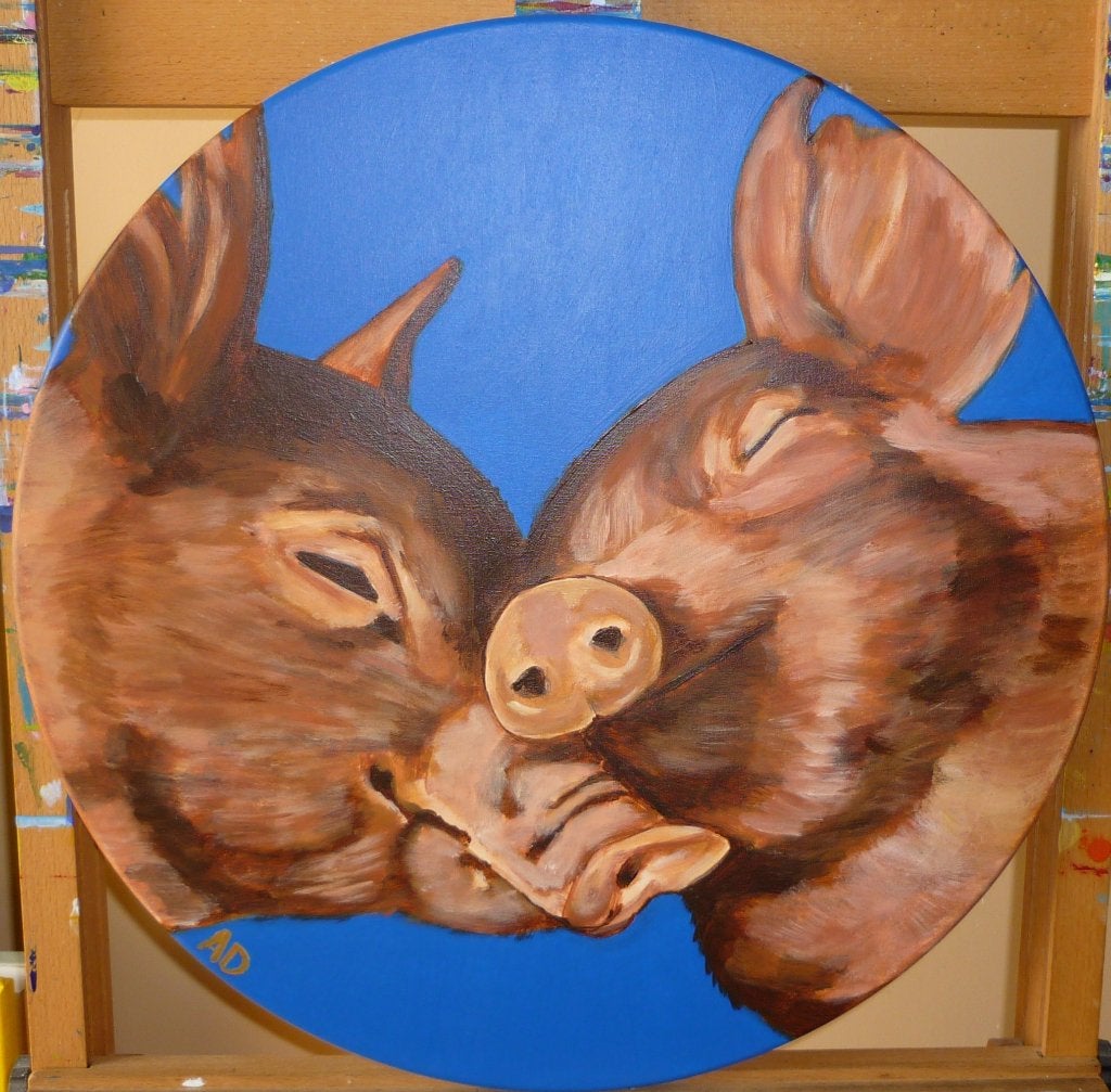 Varkens, Acrylverf, Handgeschilderd, Ophalen of Verzenden, Dieren