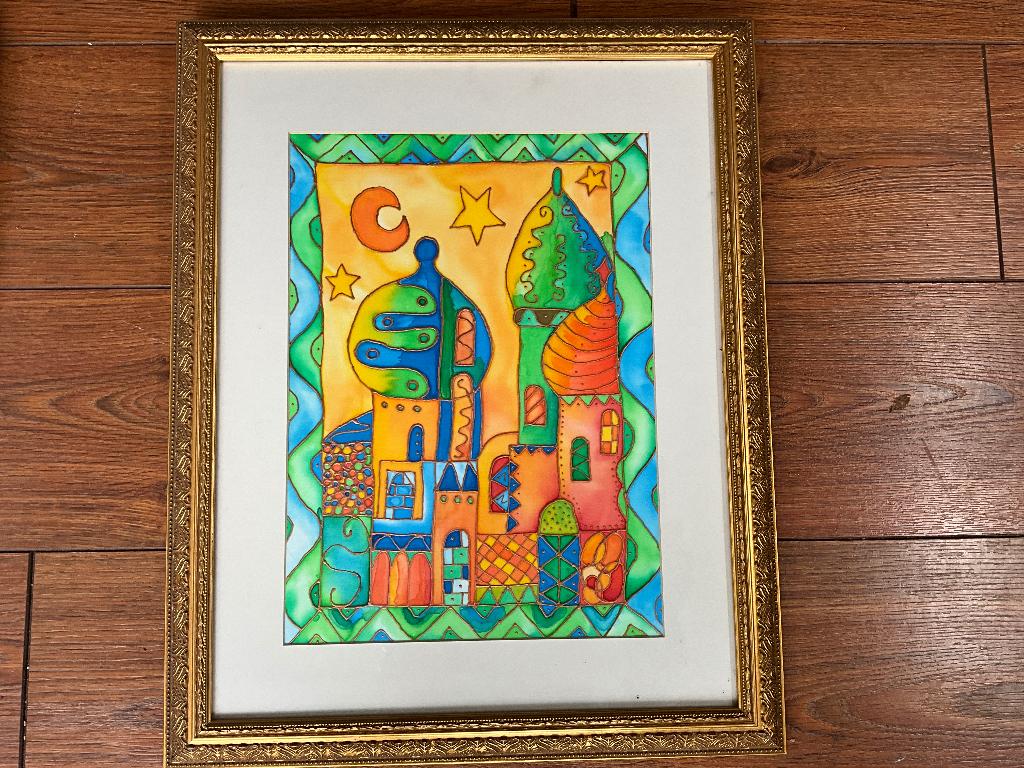 Aquarel buldings at night, Antiek en Kunst, Ophalen of Verzenden