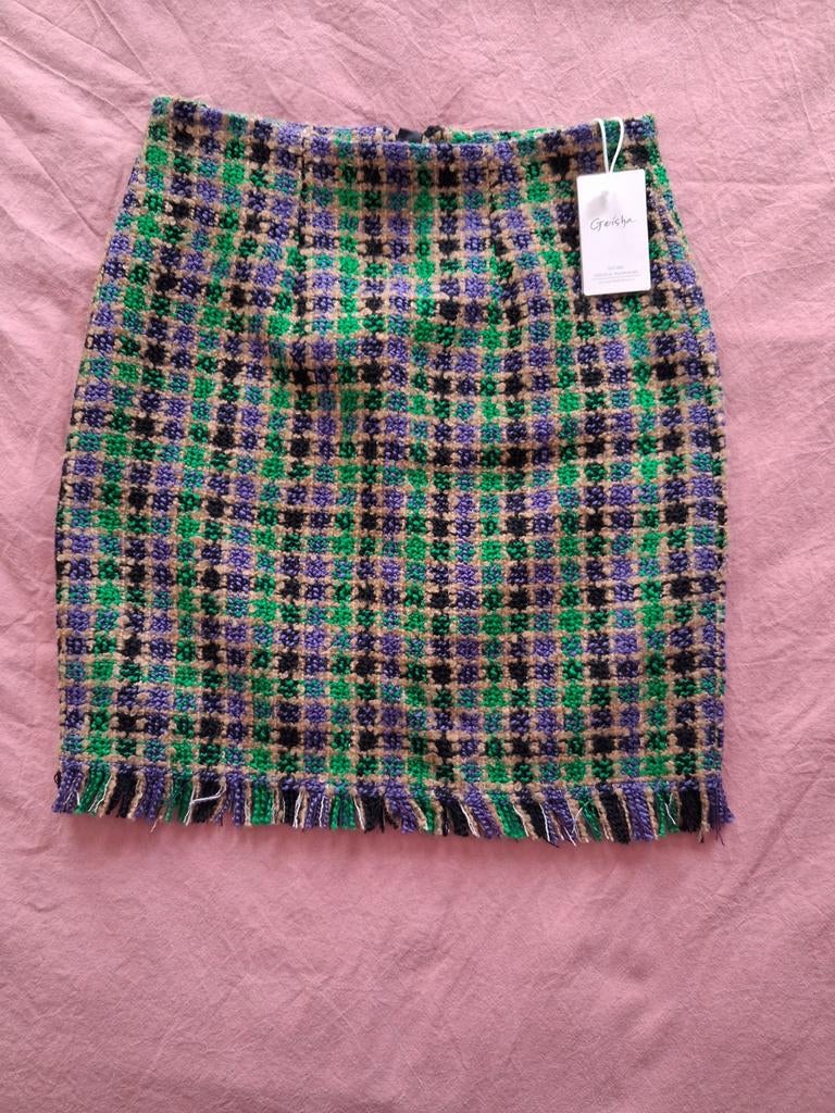 Geisha Tweed Minirok - Groen/Paars/Zwart/Beige - Maat XS/34, Kleding | Dames, Rokken, Ophalen of Verzenden