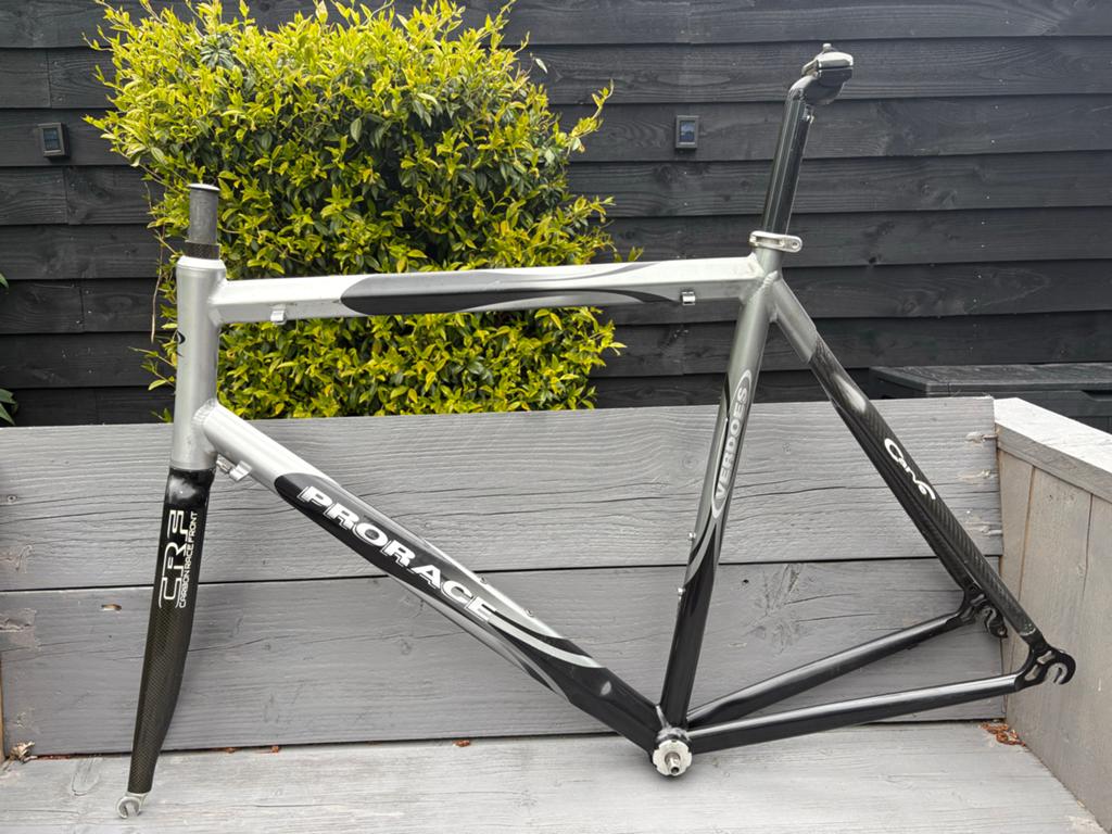 Prorace racefiets frame met carbon voor en achtervork, Ophalen, Gebruikt