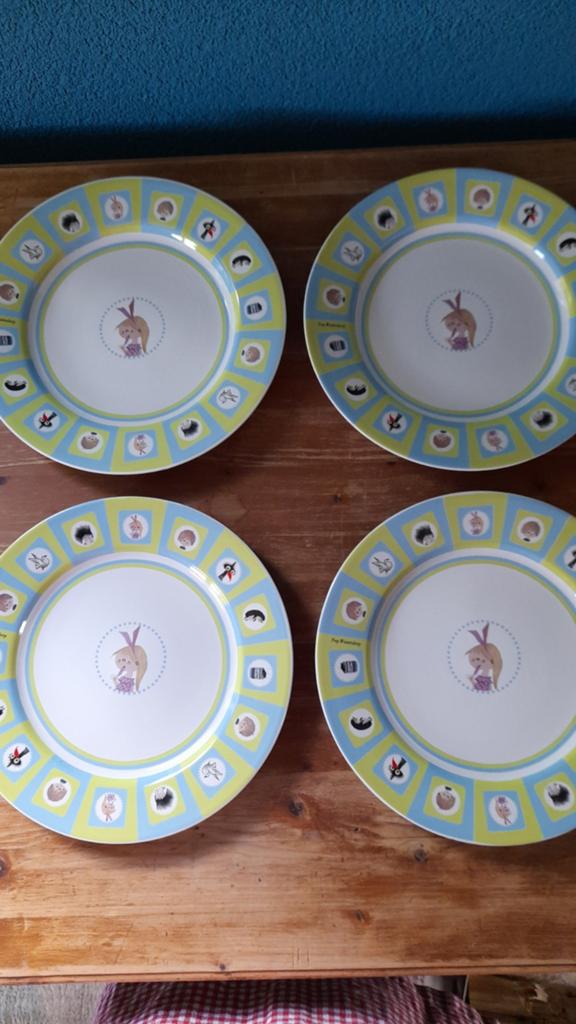 Set van 4 Puk van de Petteflet borden, Gebruikt, Keramiek, Ophalen of Verzenden, Bord(en)