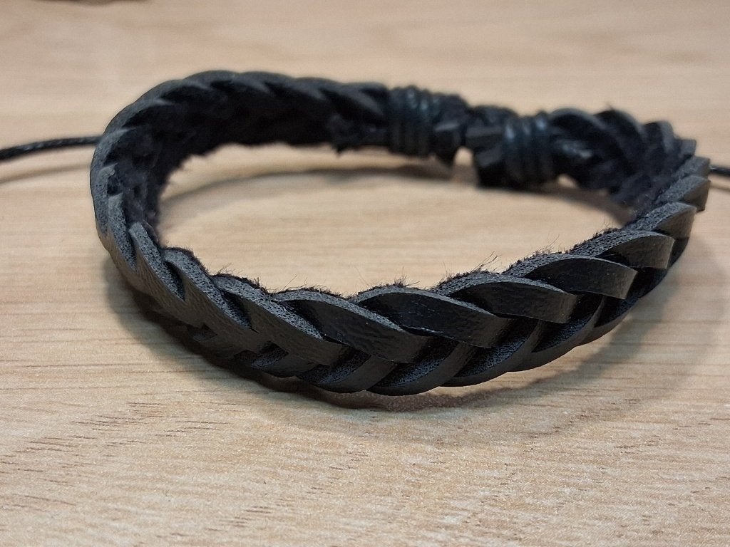 zwarte leren armband nr. 54, Verzenden, Nieuw, Zwart, Leer