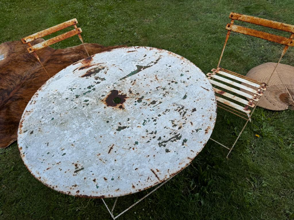 Brocante tuinset klaptafel en klapstoeltjes, Ophalen of Verzenden