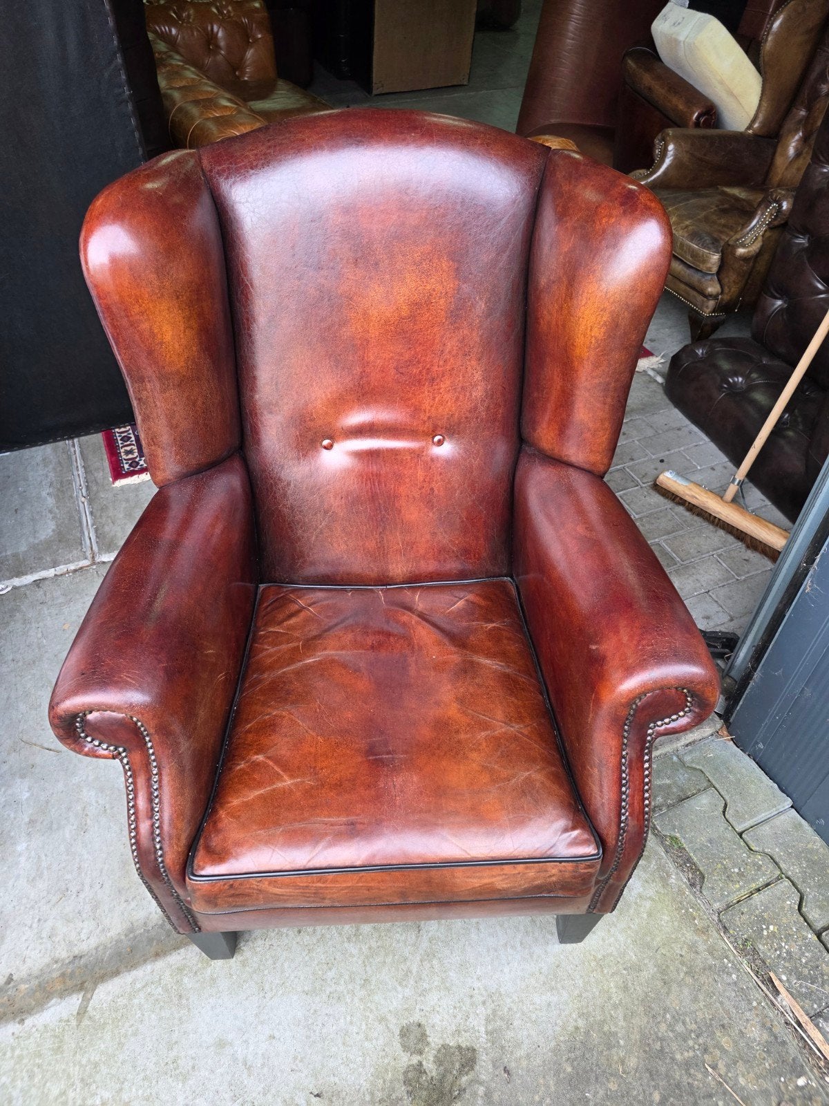Chique schapenleren oor fauteuil Loumge Atelier + BEZORGING, Huis en Inrichting, Gebruikt, ., Chesterfield, Ophalen of Verzenden
