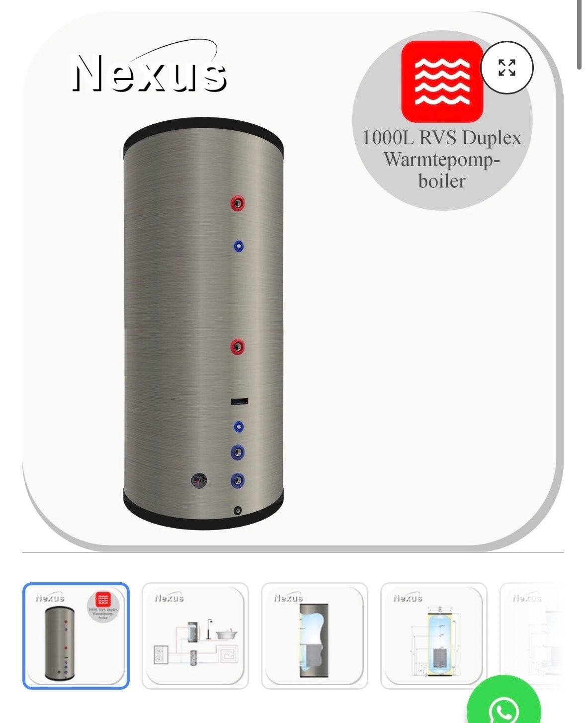 Nexus 1000L RVS Duplex Warmtepomp-boiler, Doe-het-zelf en Verbouw, Geisers en Boilers, 100 liter of meer, Nieuw, Minder dan 3 jaar oud