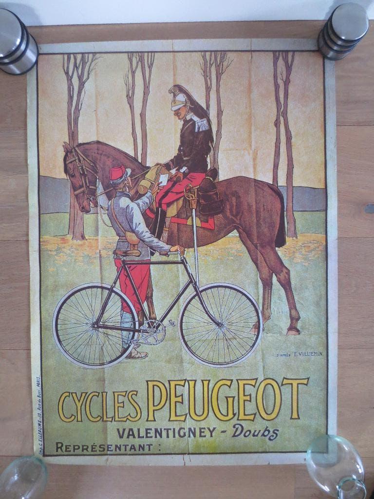 Poster - Peugeot -Vintage - Cycles Peugeot Valentigney Doubs, Rechthoekig Staand, Nieuw, Ophalen of Verzenden, A1 t/m A3