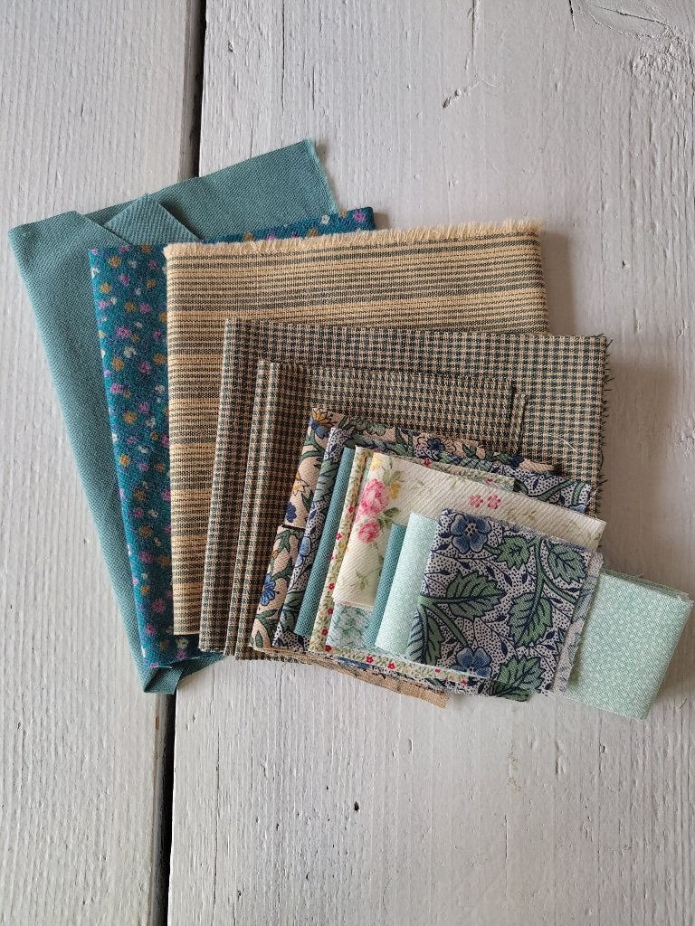 Mooie scraps in groen/zandkleur - streep, ruit, bloem, Nieuw, Ophalen of Verzenden, 30 tot 120 cm, Katoen