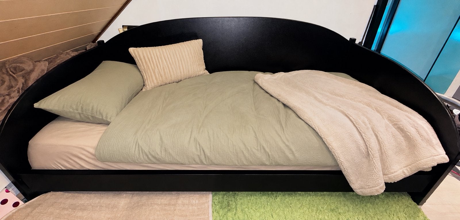 Zwart 1 persoons bed (incl Lattenbodem/matras) en 2 laden, Ophalen, 90 cm, Zwart, Tweepersoons