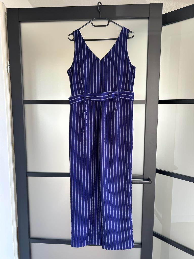 King Louie maat 40 Fiona krijtstreep jumpsuit broekpak 3082, Maat 38/40 (M), Blauw, Ophalen of Verzenden, Zo goed als nieuw