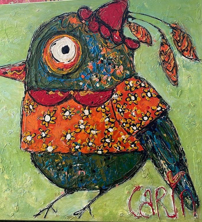 Vrolijk kleurrijk kunstwerk 'Flierefluiter' van Carin, Acrylverf, Handgeschilderd, Ophalen of Verzenden, Dieren