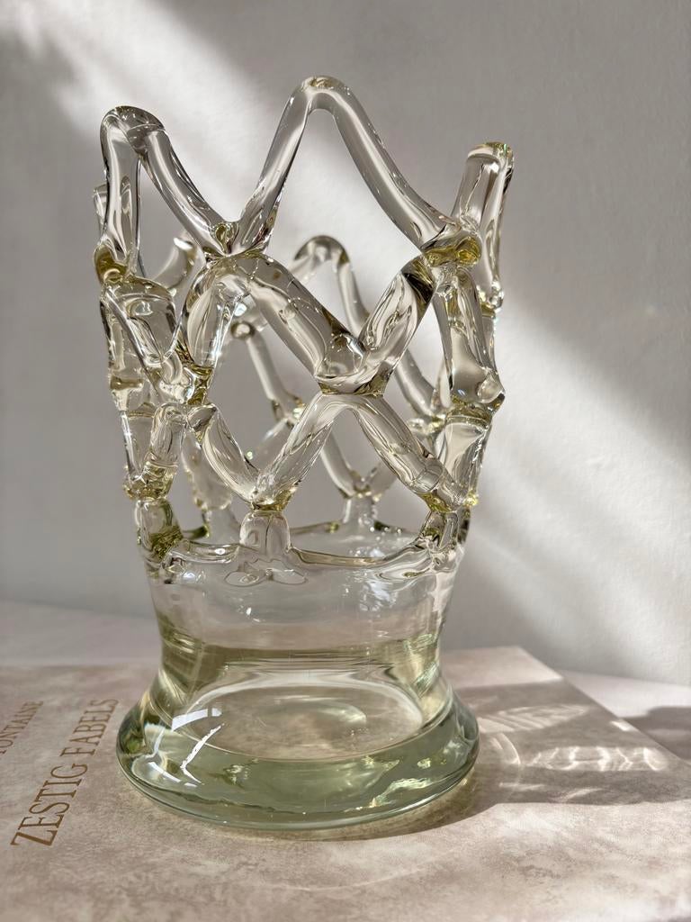Vintage Murano ‘lattice’ vaas / mondgeblazen glaskunst, Antiek en Kunst, Antiek | Vazen, Ophalen of Verzenden