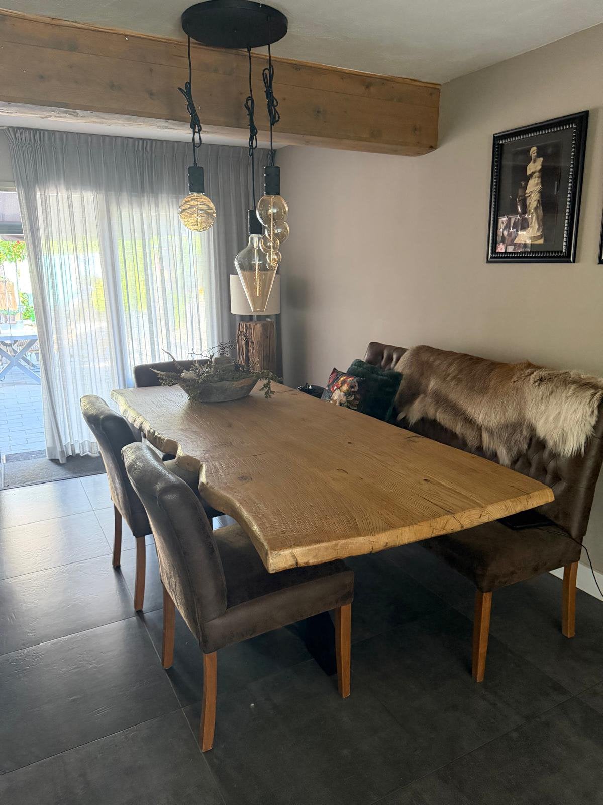 Eetkamer tafel met stoelen, Huis en Inrichting, Tafels | Eettafels, Ophalen, Gebruikt, Eikenhout, 200 cm of meer