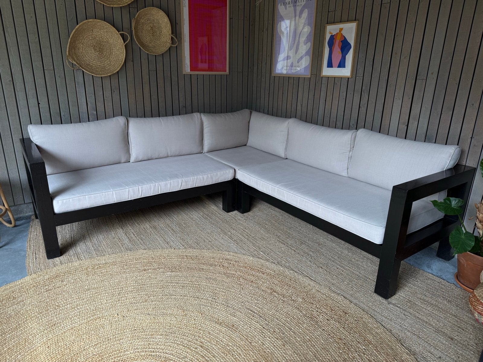 Karwei Loungeset Zwart met Kussens, Tuin en Terras, Ophalen, Gebruikt, 6 zitplaatsen, Loungeset