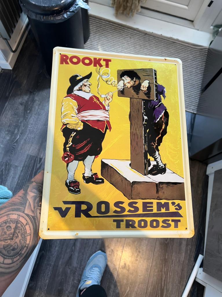 Van rossems troost reclamebord 40/30cm  metaal, Ophalen of Verzenden, Zo goed als nieuw, Reclamebord