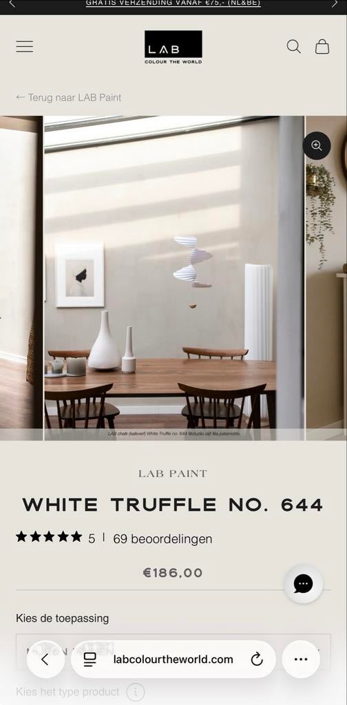 LAB Paint White Truffle No. 644 - Hoogwaardige Verf, Doe-het-zelf en Verbouw, Verf, Beits en Lak, Ophalen, Overige kleuren, 5 tot 10 liter