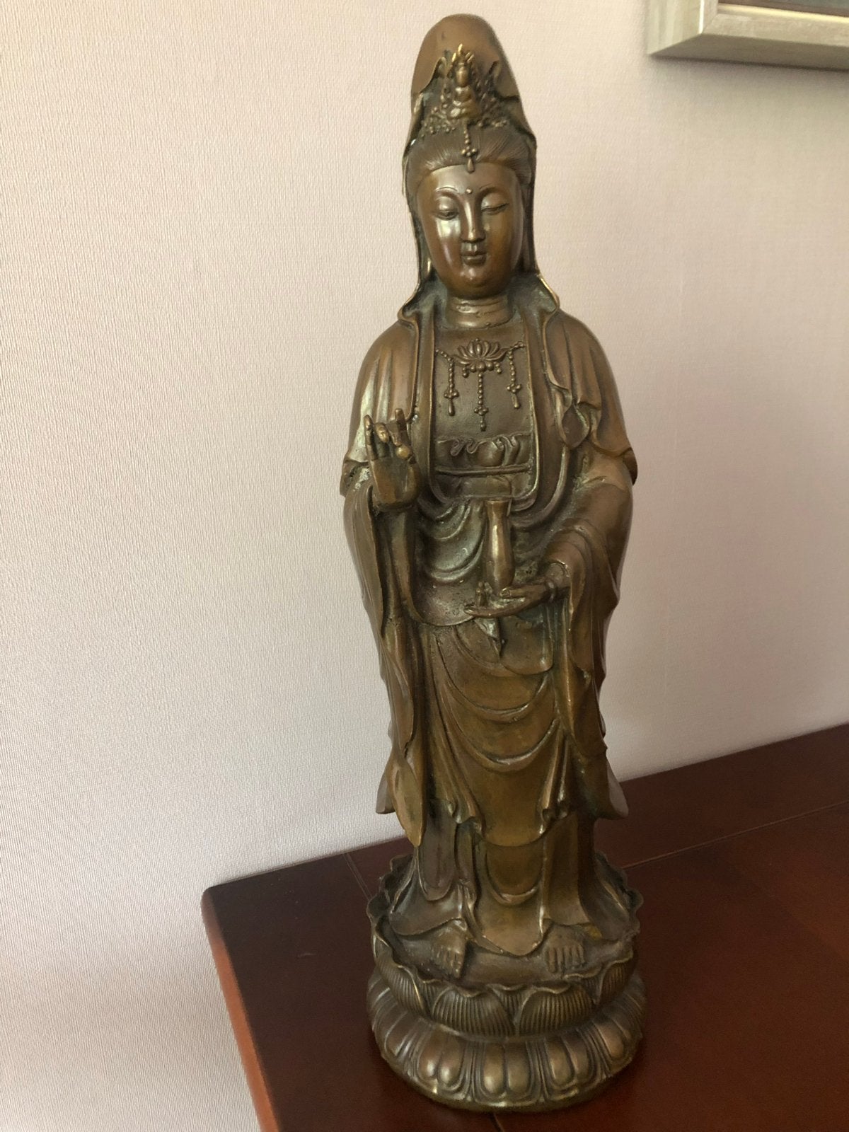 Antiek bronzen beeld Kwan Yin, 37 cm hoog, Antiek en Kunst, Ophalen of Verzenden, 20 - 50 cm, Beeld, Azië