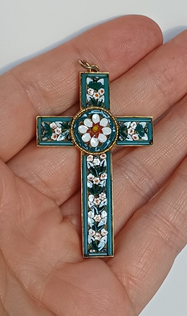Italiaans micromosaïek kruis, Antiek en Kunst, Antiek | Religie, Ophalen of Verzenden