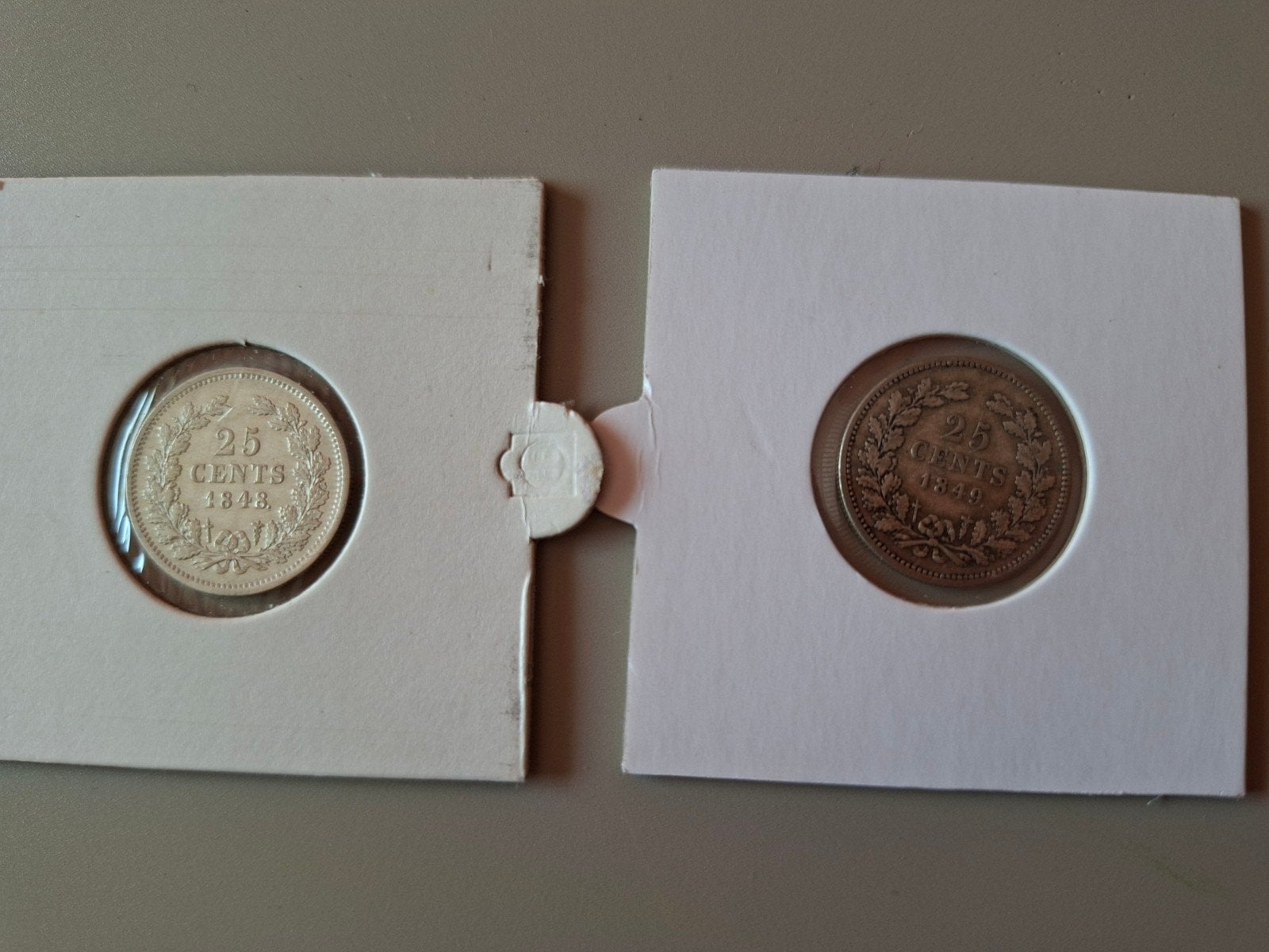 25 cent 1848 en 25 cent 1849 willem, Setje, Zilver, 25 cent, Ophalen of Verzenden
