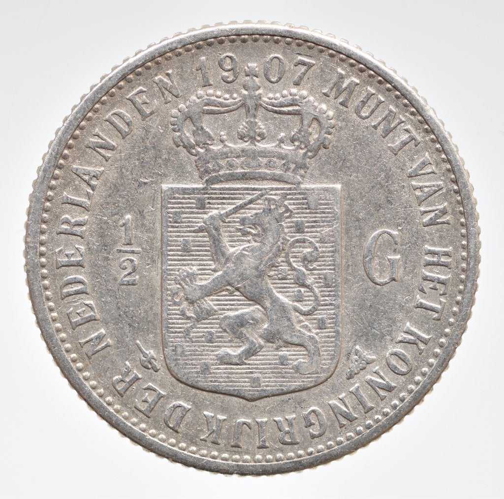 Zilveren 1/2 Gulden 1907, ½ gulden, Zilver, Ophalen of Verzenden, Koningin Wilhelmina