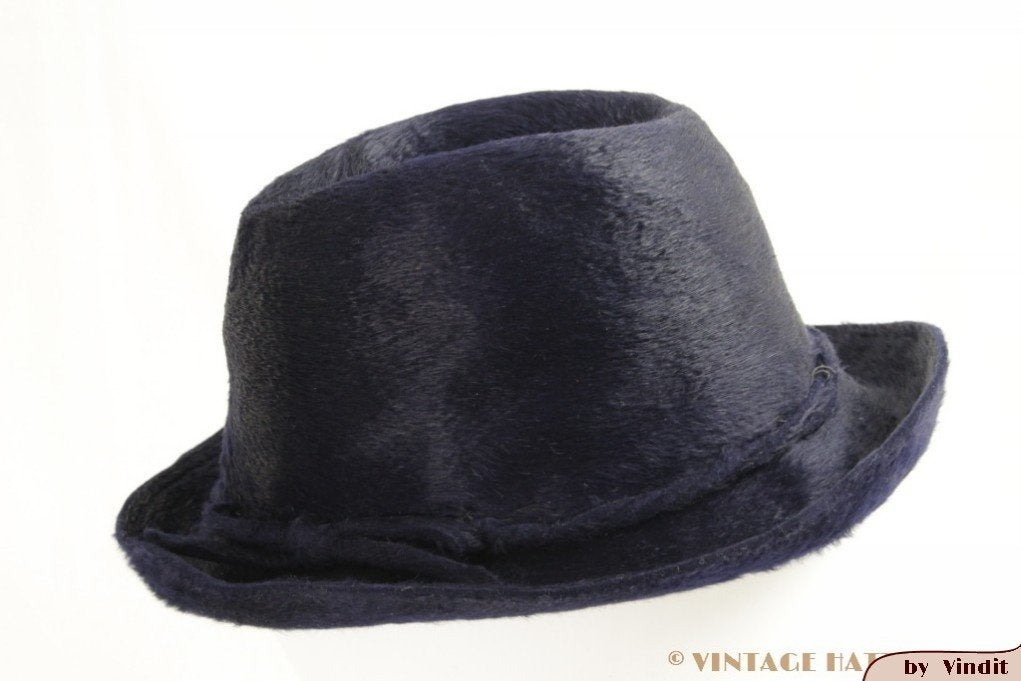 kleine Vintage Dameshoed Mayser blauw haarvilt 54, 134 t/m 140, Gebruikt, Meisje, Hoed