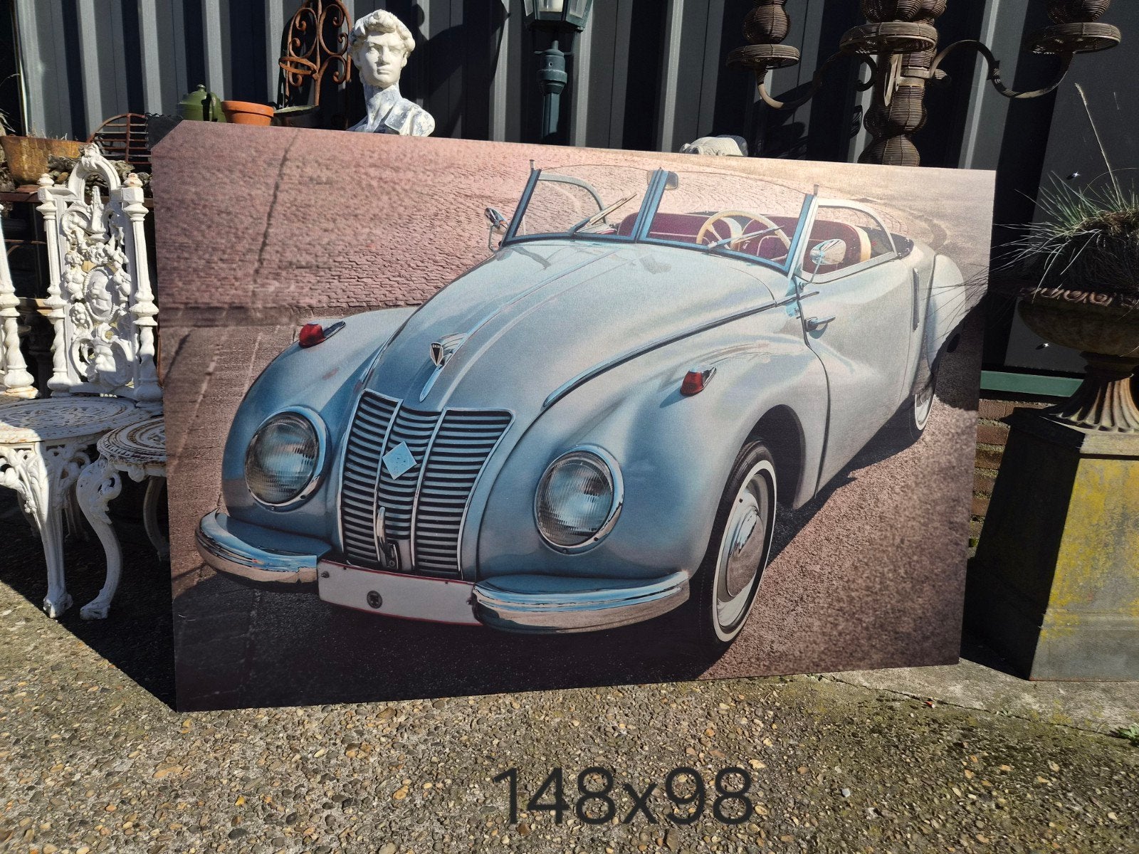 Metalen schilderij van klassieke auto, 148x98 cm, Ophalen, Metaal, Print, Overige onderwerpen