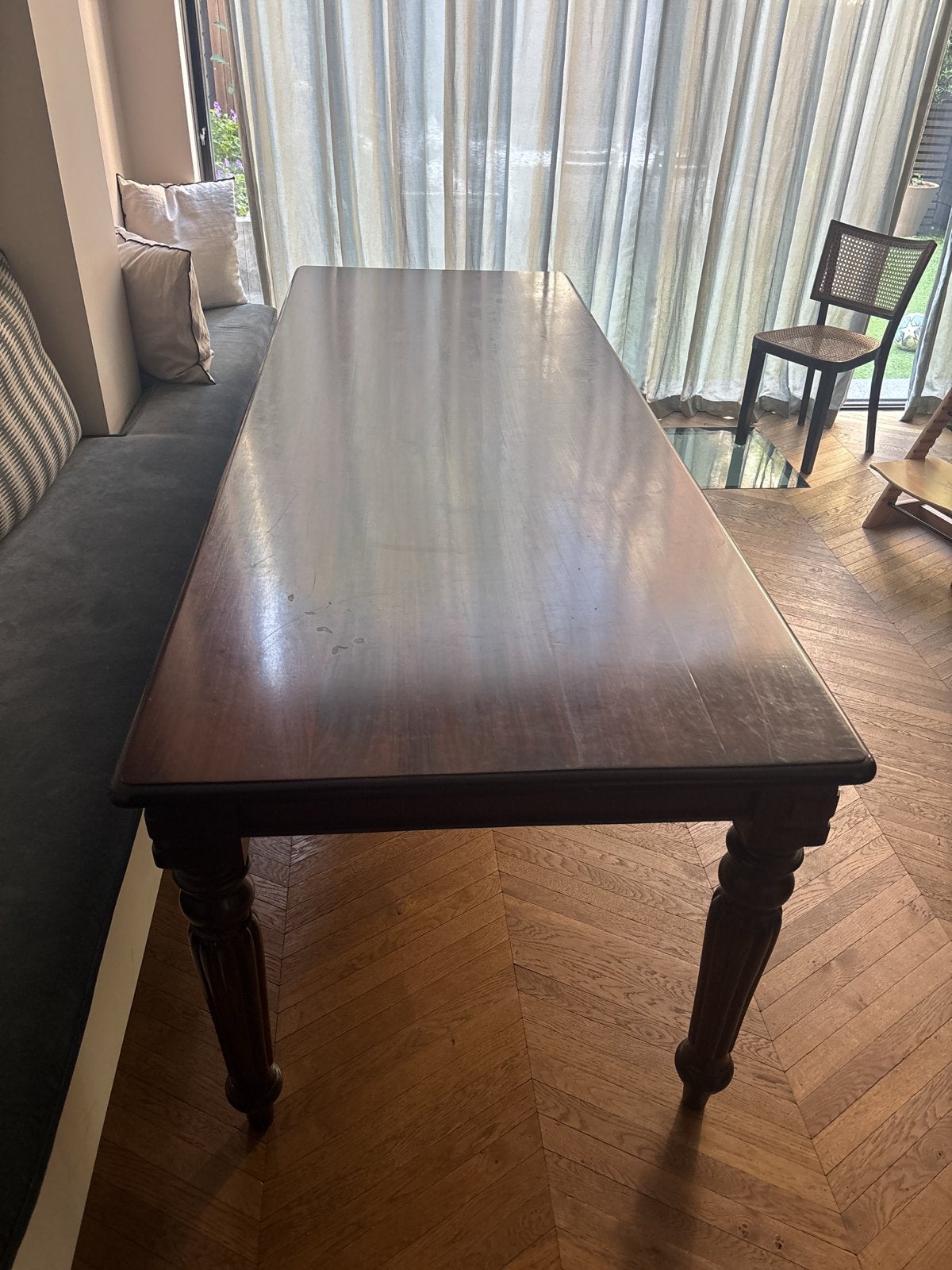 Handgemaakte massief houten eettafel, Huis en Inrichting, Tafels | Eettafels, Ophalen, Gebruikt, 200 cm of meer, 50 tot 100 cm